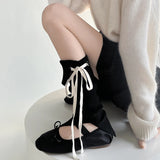 DAIIIBABYYY  -  Korea Women Y2K Ballet Tie Bow Knit Leg Socks Strap Pink Leg Warmers Long Calf Sweet Japanese Leg Covers Clothing Accessories