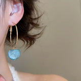 Daiiibabyyy  Light Luxury Multiple Multicolor Round Resin Ball Large Hoop Earrings for Women Gold Plated Iron Alloy Daily Party Jewelry