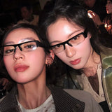 Daiiibabyyy  Japanese Retro Half Frame Rectangular Sunglasses Women Fashion Clear Lens Shades Glasses Sun Protection Anti Blue Light Glasses