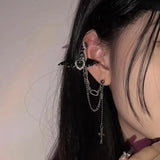 DAIIIBABYYY  -  Punk Gothic Demon Wings Cross Chain Earring for Men Women Hip Hop Crystal Heart Irregular Double Chain Ear Ring Earring Jewelry