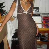 DAIIIBABYYY  -  Women's Summer New Polka Dot Spliced Color V-Neck American Style Fashion Elegant Slim Short Sleeve Commuter Aesthetic Dresses