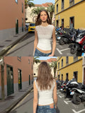 Daiiibabyyy  Classic Solid Color Sexy Sleeveless Ladies Top Elegant Fitted Lace Trim Tank Lace Panel Minimalist Tops Summer Streetwear