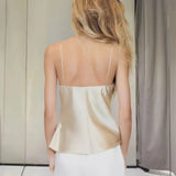 Daiiibabyyy  Backless Suspenders Heart Shaped Collar Satin Textured Top Women's Summer Gentle Temperament Solid Color Self Cultivation Sling