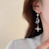 Daiiibabyyy  French Court Style Zircon Starry Moon Tassel Earrings Sparkling Crystal Star Jewelry for Women Party Exquisite Gifts
