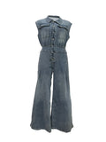 DAIIIBABYYY  -  Solid Spliced Button Minimalist Denim Jumpsuits for Women Lapel Sleeveless High Waist Casual Jumpsuits Female Fashion New