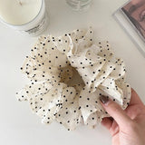 Daiiibabyyy  Women's Scrunchies Korean Version Hair Tie Beige Polka Dot Lace Hair Circle Sweet Hair Circle Elegant Hair Rope Hair Accessories