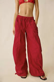 Daiiibabyyy  Women Vintage Loose Wide Leg Cargo Pants Elastic Waist Drawstring Big Pocket Long Trousers Spring Autumn Street Casual Pants