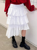 DAIIIBABYYY  -  South Korea Chic Spring Skirts Sweet Temperament High Waist White Layered Patchwork Irregular Cake Skirt Female Faldas