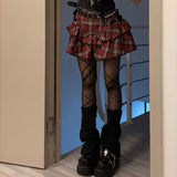 Daiiibabyyy Korean Japanese Sweet Hot Clothes Gothic Punk Skirts Y2k Streetwear Dark Aesthetics Pleated Ball Gown Plaid Stripe Mini Skirt