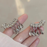 Daiiibabyyy  2Pcs/Set Shiny Water Drop Zircon Tassel Ear Clip Earrings for Women Exquisite Piercing Ear Cuff Earrings Wedding Jewelry Gift