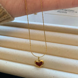 Daiiibabyyy Korean Trendy Red Heart Pendant Golden Stainless Steel Necklace for Women Sweet Elegant Niche Design Party Jewelry Wedding Gifts
