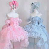 DAIIIBABYYY  -  Customized Lolita Bow Design Princess Ball Gown Dresses Sweet One Shoulder Pleated Tiered Birthday Party Vestidos Sweet Flower
