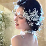 Daiiibabyyy  handmade silver versatile fairy crystal butterfly smart hydrogel wedding bridal headdress earrings