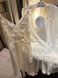 Daiiibabyyy  Vintage Ice Silk Sexy Lingerie Pajamas Women's Dressing Gowns New Water-soluble Flower Mesh Lace Silk Suspender Nightdress