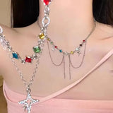 DAIIIBABYYY  -  Kpop Trendy Y2K Colorful Geometry Crystal Star Pendant Necklace Women Egirl Punk Grunge Charms EMO Jewelry Accessories