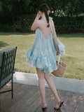Daiiibabyyy  Vestidos De Mujer Sweet Jacquard Slip Dress Women Skew Collar A-line Summer Ruffled Robe Femme Backless Bandage Dresses