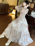 DAIIIBABYYY  -  Elegant Long Sleeve Print Dress for Women Square Collar Princess Evening Dresses Femme One Piece Casual Vestido Mujer Autumn New