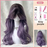 DAIIIBABYYY  -  Gray Purple Gradient Women's Long Hair Natural Middle Part Large Curl Wig Full Head Cover Synthetic Fiber Hair Extension