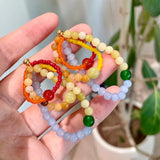 Daiiibabyyy  Crystal beaded earrings cute girl colorful natural stone multi-ring earrings holiday earrings