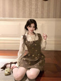 Daiiibabyyy  New French Elegant Fashion Party Dresses Women Print Design Long Sleeve Y2k Dresses Japanese Chic Fake 2 Piece Set Evening Dress