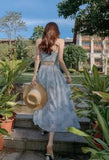 Daiiibabyyy  New Pink Romantic Floral Skirt Summer Slimming Solid Color Fashionable and Fresh Short Skirt Small Slim Strap Dress S6YW