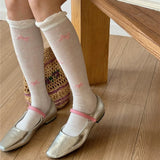 DAIIIBABYYY  -  Summer Kawaii Korean Bow Calf Socks Lolita JK Bow Cute Middle Tube Socks Ballet Thin Japanese Y2K Sock Mesh Breathable Socks
