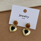 Daiiibabyyy  French Natural Stone Tiger Eyes Metal Heart Hanging Dangle Earrings for Women Gold Plated Alloy Statement Party Jewelry