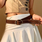 Daiiibabyyy  Fashion Waist Buckle Belt Y2K Punk Rivet Leather Belts Women Men Star PU Black Waist Strap Hollow for Jeans Skirt Decoraction