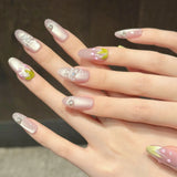 Daiiibabyyy  10pcs Crystal Butterfly Handmade False Nails Clear Transparent Purple Cat's Eye Fake Nail With Tulip Flower Press On Nail Almond
