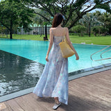 Daiiibabyyy  Blue Mermaid Princ Floral Embroidery Strap Dr Women's Beach Vaion Bal Waist Cinching Long Dr Summer Faion