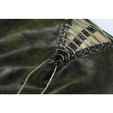 Daiiibabyyy Pu Leather Print Hollow Lace Up Split Long Skirt Women Spring Autumn 2024 High Waist Slim Casual Bodycon Bottom Trend Streetwear