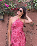 Daiiibabyyy  Sexy Floral Print Slim Halter Dress Women Chic Sleeveless Off-shoulder Backless Bodycon Dresses New Vacation Street Gowns