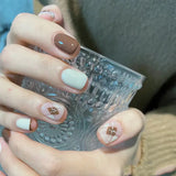 Daiiibabyyy New 24Pcs/Set Leopard Lattice Pattern Design False Nail French  Full Cover Fake Nails with Glue Manicure Nail Art Tools
