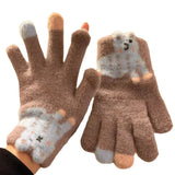 Daiiibabyyy  Korean Style Warm Knitted Gloves Touch-screen Cartoon Full Finger Mittens Cute Cold-proof Riding Protective Mittens Cycling