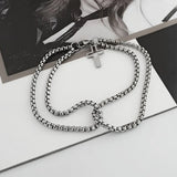 Daiiibabyyy  Men's Fashion Double Chain Cross Hollow Wrist Bracelets Lobster Claw Clasp Stainless Steel Bracelet Hip Hop Punk Party Jewelry.