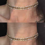 Daiiibabyyy  Vintage Metal Cross Ribbed Clavicle Chain Sparkling Rhinestone Choker for Women Party Bondi Fashion Necklace Jewelry