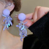 Daiiibabyyy Minar  New Arrival Purple AB Color Miyuki Strand Leaves Round Acrylic Long Tassel Drop Earrings for Women Statement Jewelry