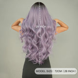 Daiiibabyyy  Fashionable Grey Purple Gradient Dyed Long Curly Synthetic Wig High Quality Ladies Wig