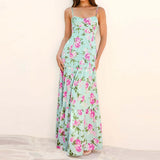 Daiiibabyyy  Flower Print Hollow Suspender Long Dress Fashion Women Off Shoulder Pleated Bohemian Dress Vacation Backless Summer Casual Dress