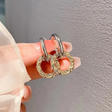 Daiiibabyyy Retro Cold Ins Style Two-Color Ring Interlocking Earrings New Personalized Simple Geometric Circle Earring Party Gift