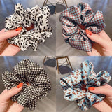 DAIIIBABYYY  -  Korean Fashion Leopard Plaid Scrunchies Simple Elegant Black White Dots Hair Ties Ropes Women Rubber Band Preppy Chic Headwear