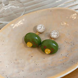 Daiiibabyyy  New Chinese Style Green Resin Dangle Earrings for Women White Cracked Round Drop Earrings Trendy Vacation Luxury Jewelry K