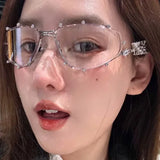 DAIIIBABYYY  -  Rhinestone Metal Oval Shades Women Men Shiny Diamonds Sunglasses 2024 Unisex Bling Eyeglasses Frames Fashion Eyewear Glasses