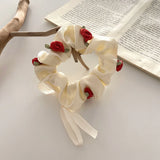 DAIIIBABYYY  -  Korean Romantic Red Rose Scrunchies White Black Oversized Hair Ribbons College Student Girls Fairy Elastic Hair Bands Simple Gum