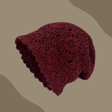 Bohemian Style Crochet Flower Knitted Hat Thin Korean Lace Woven Cap Apparel Accessories Handmade Hollowed Out Beanie Cap Girls