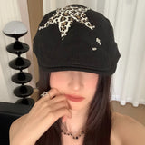 DAIIIBABYYY  -  American Retro Babe Style Berets Y2k Summer Versatile Fashion Leopard Print Sticker Design Sun Protection Forward Hats Woman