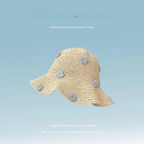 DAIIIBABYYY  -  Sweet and Cute Blue Small Flower Grass Hat for Women's Beach Sunshade Summer Beach Sunscreen Little Fresh Fisherman's Hat