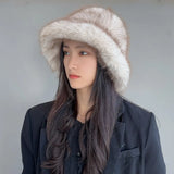 Daiiibabyyy  Winter Faux Fox Fur Bucket Hat Thickened Plus Size Fisherman Hat High Quality Cold-proof Warm Female Ear Protection Women Caps
