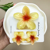 DAIIIBABYYY  -  3Pcs Sweet Colorful Plumeria Flower Shark Clip Hair Claw Bohemian Ponytail Clip Plastic Hairpin Barrette Summer Hair Accessories