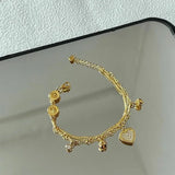 Daiiibabyyy  Double Layer Chain Gold Color Love Heart Zircon Pendants Bracelet  Charm Vintage Valentine's Day Jewelry Gifts for Women Lovers